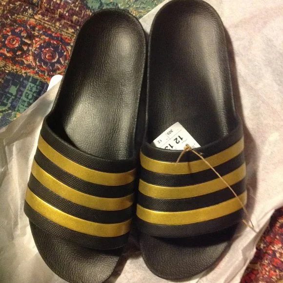 adidas | Shoes | Adidas Mens Adilette Aqua Black Gold Slides  display picture 2